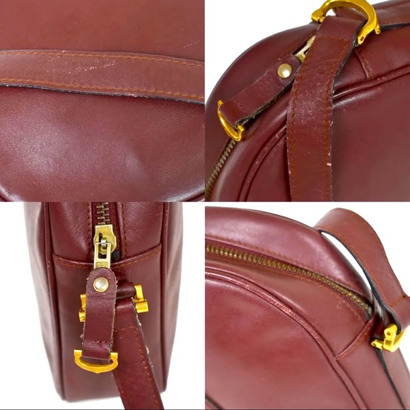 MUST DE CARTIER 2C Logo Shoulder Bag Leather Bordeaux Gold-Plated made in Italy - Picture 9 of 13